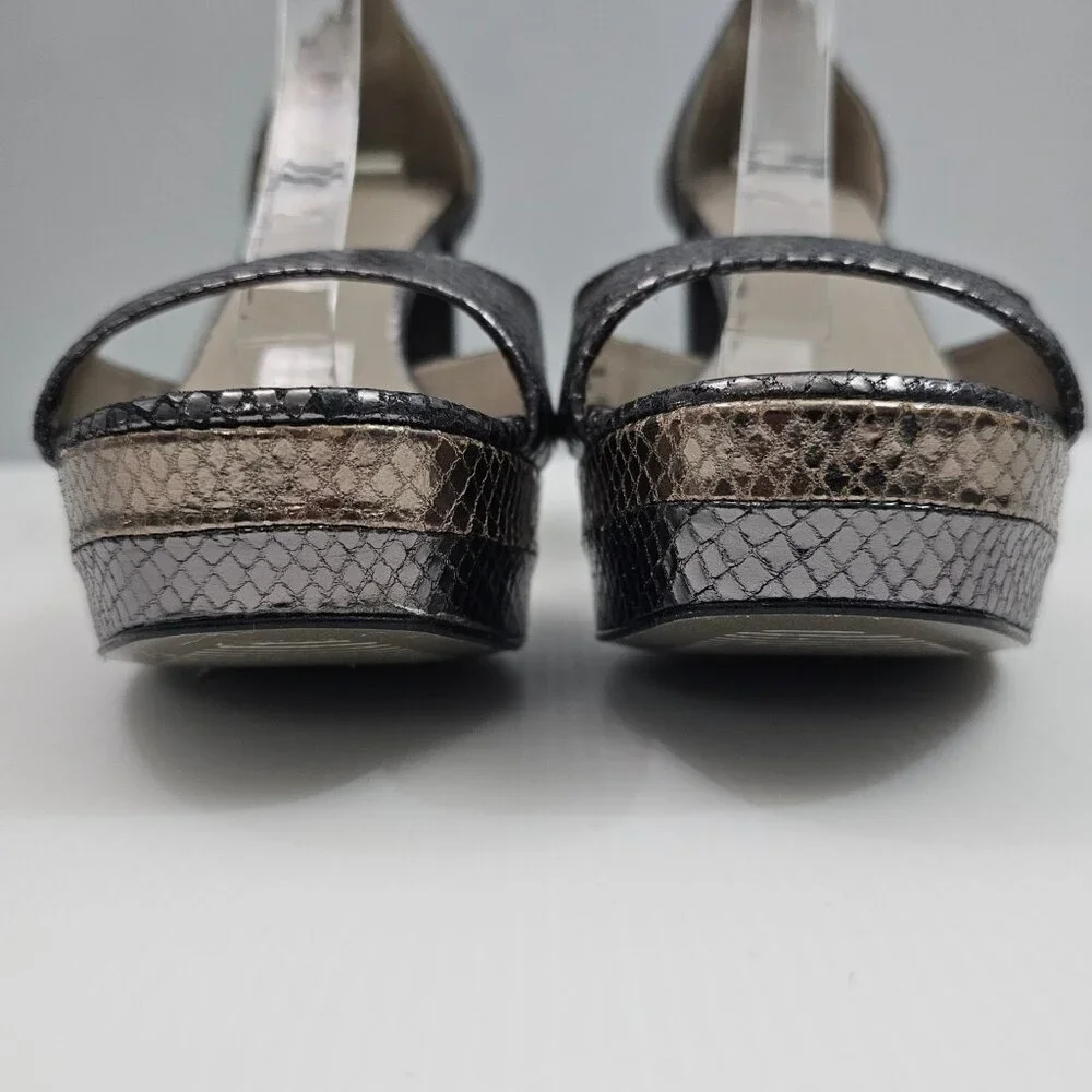 AllSaints Tia Platform Heel Sandal Womens 10 Metallic Bronze Gold Gray Embossed - Picture 8 of 16